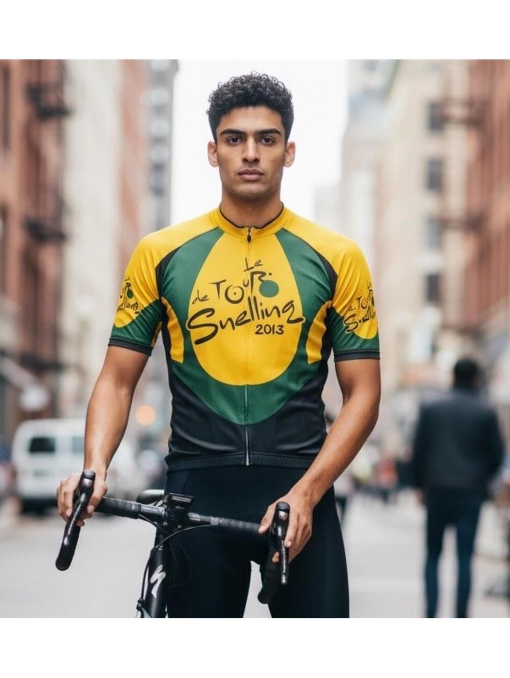 Jakroo Tour de Snelling 2013 Cycling Jersey Men XL Full Zip Yellow Green